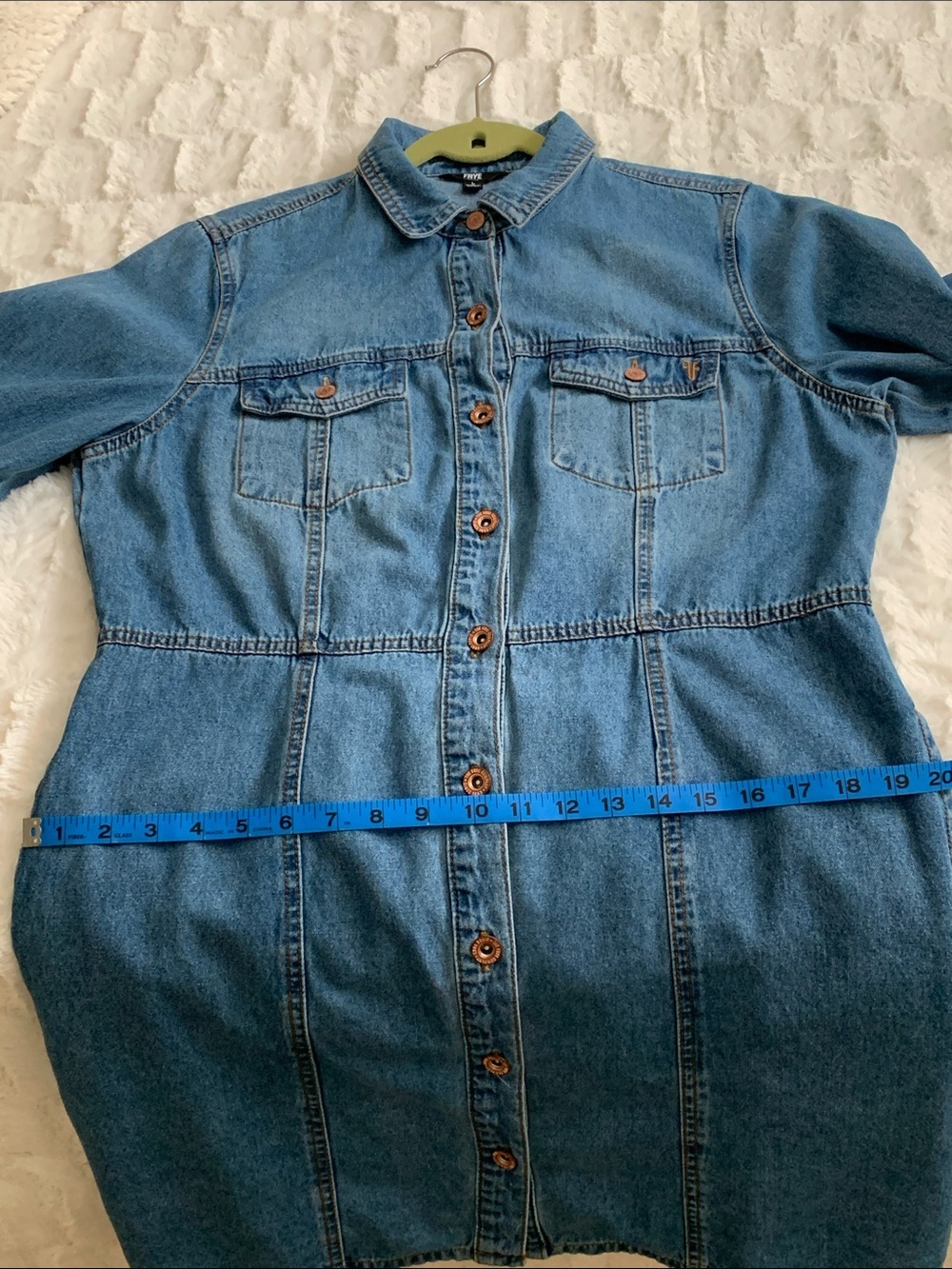 Frye Medium Blue Denim Button-Front Shirt Dress - Picture 9 of 10